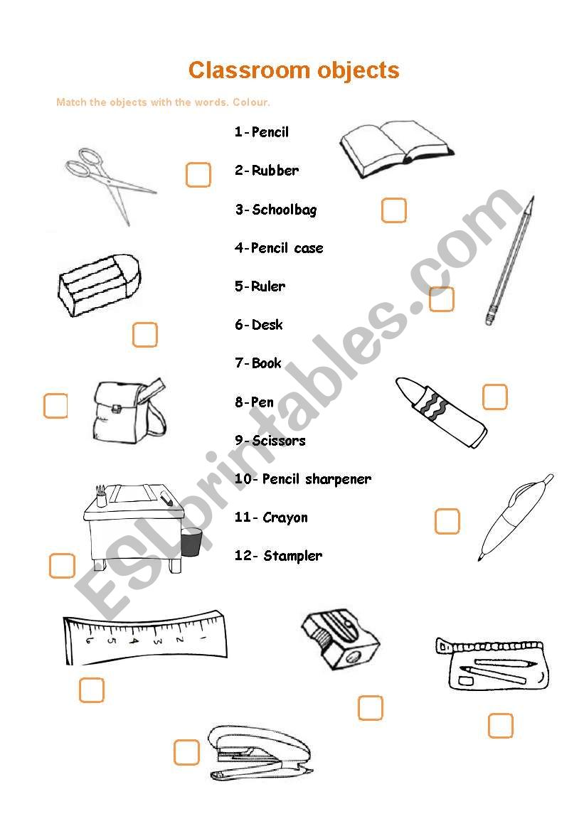 classroom objects worksheet