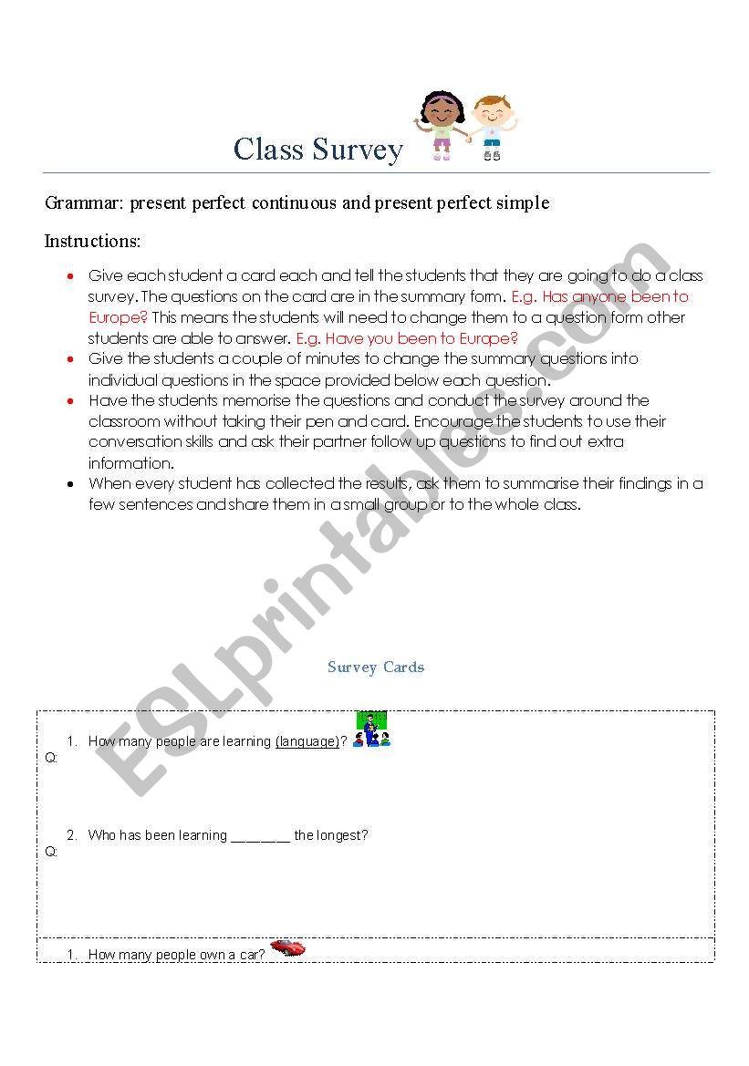 Class Survey worksheet