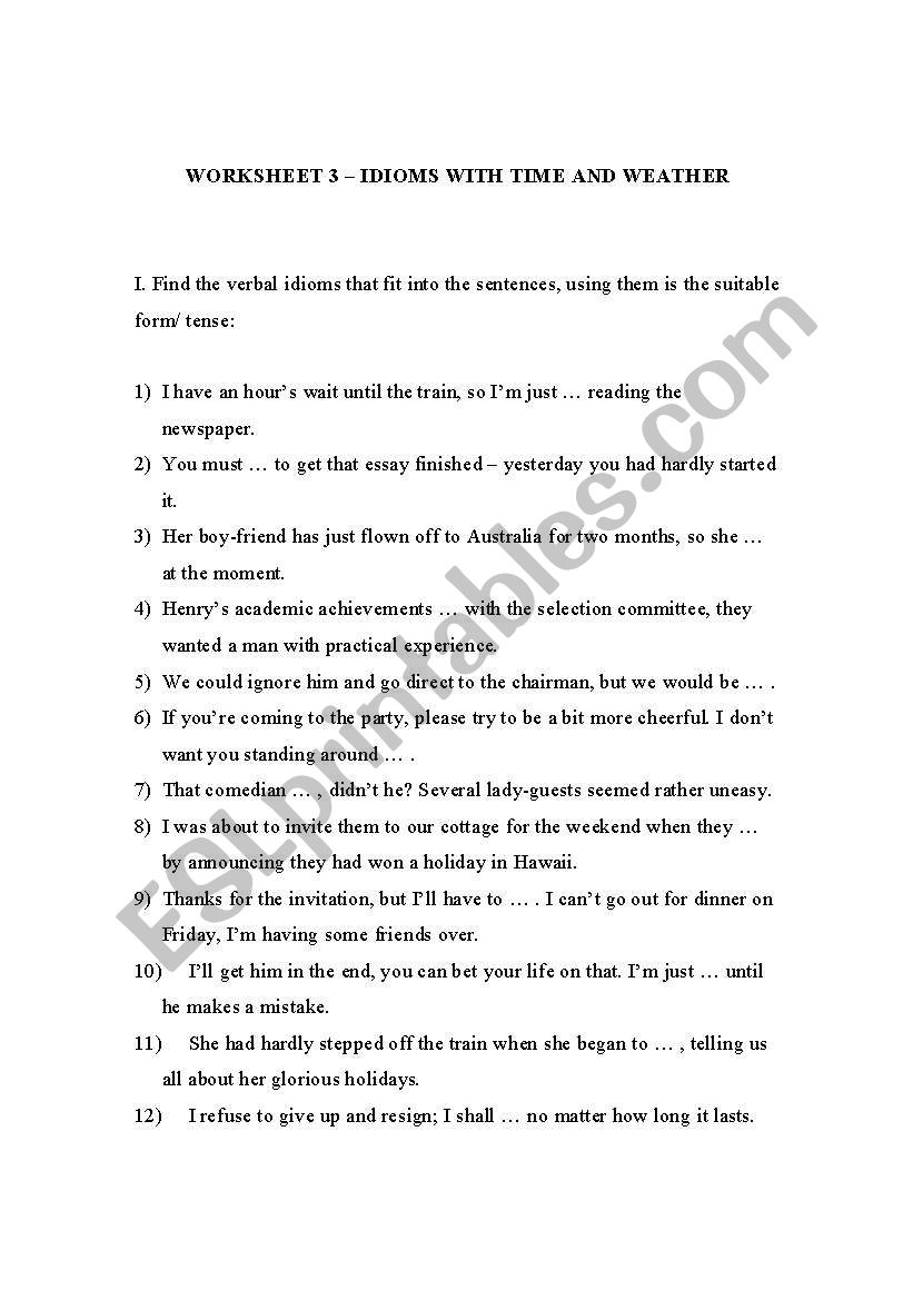 exercises with idioms worksheet