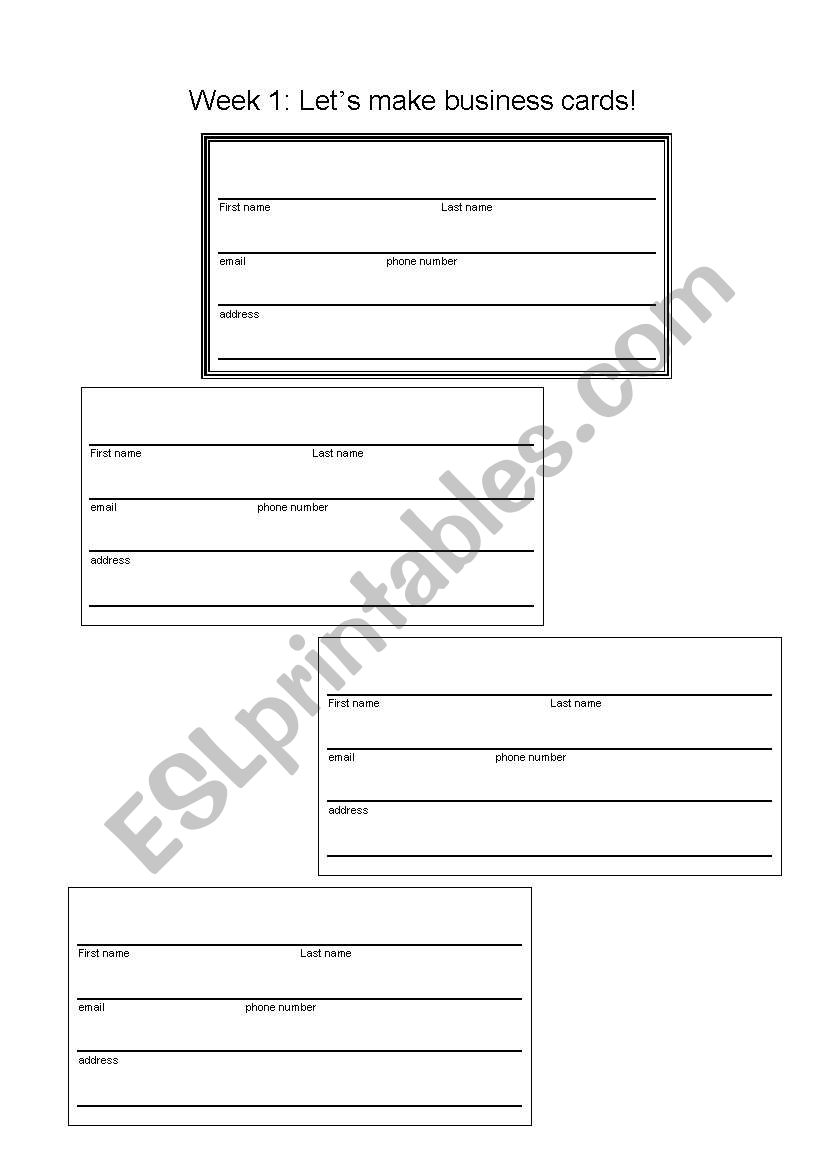 business card worksheet worksheet