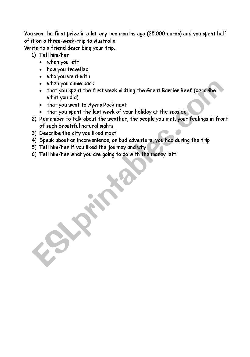 outline for a letter worksheet