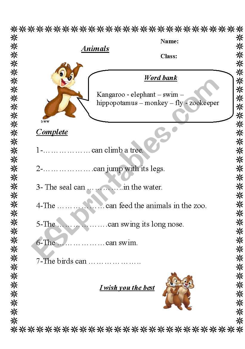 animals worksheet