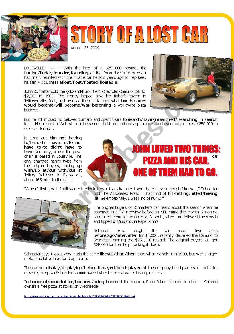 Papa John Finds his car (Reading+Multiple Choice)