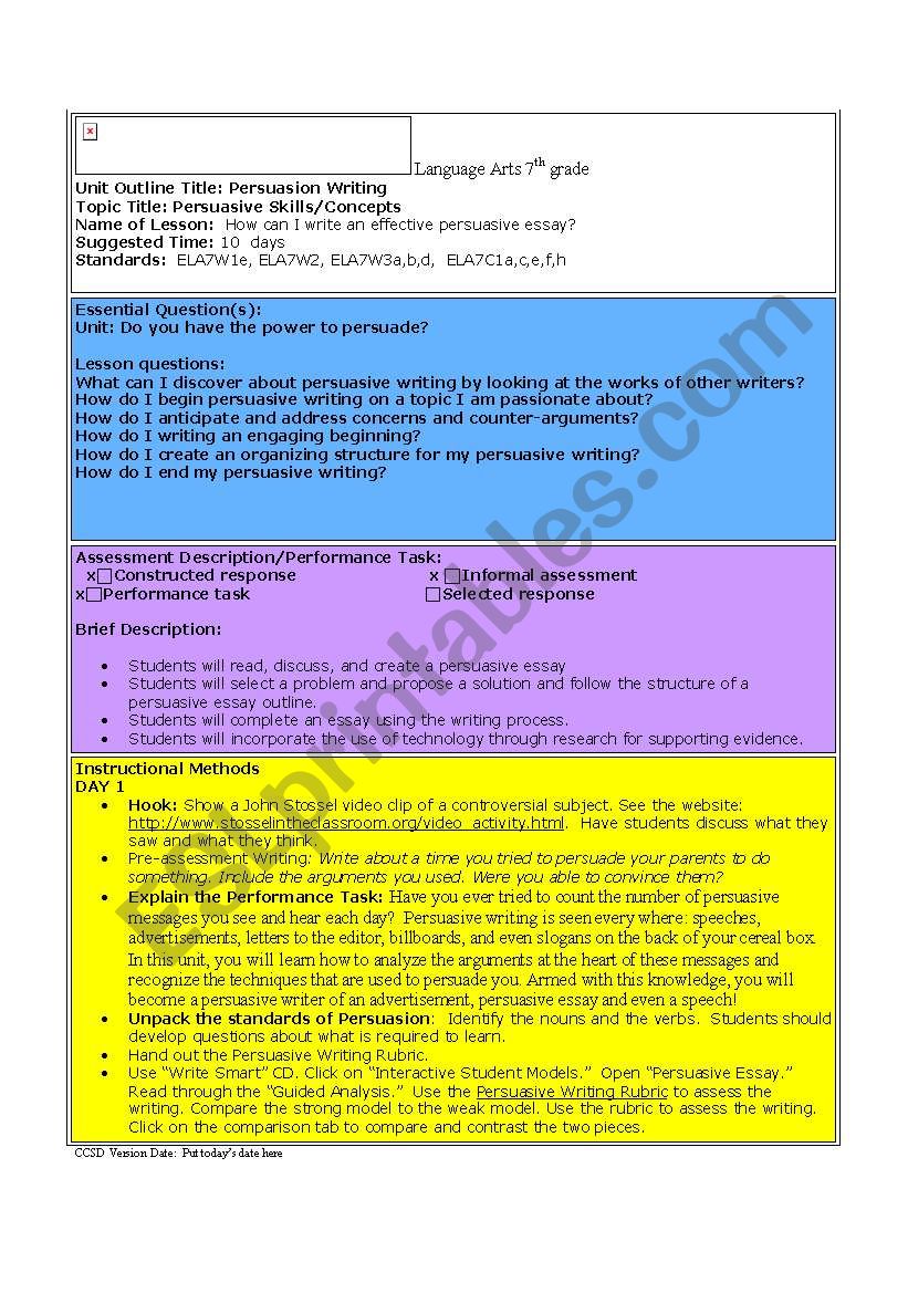 standards worksheet