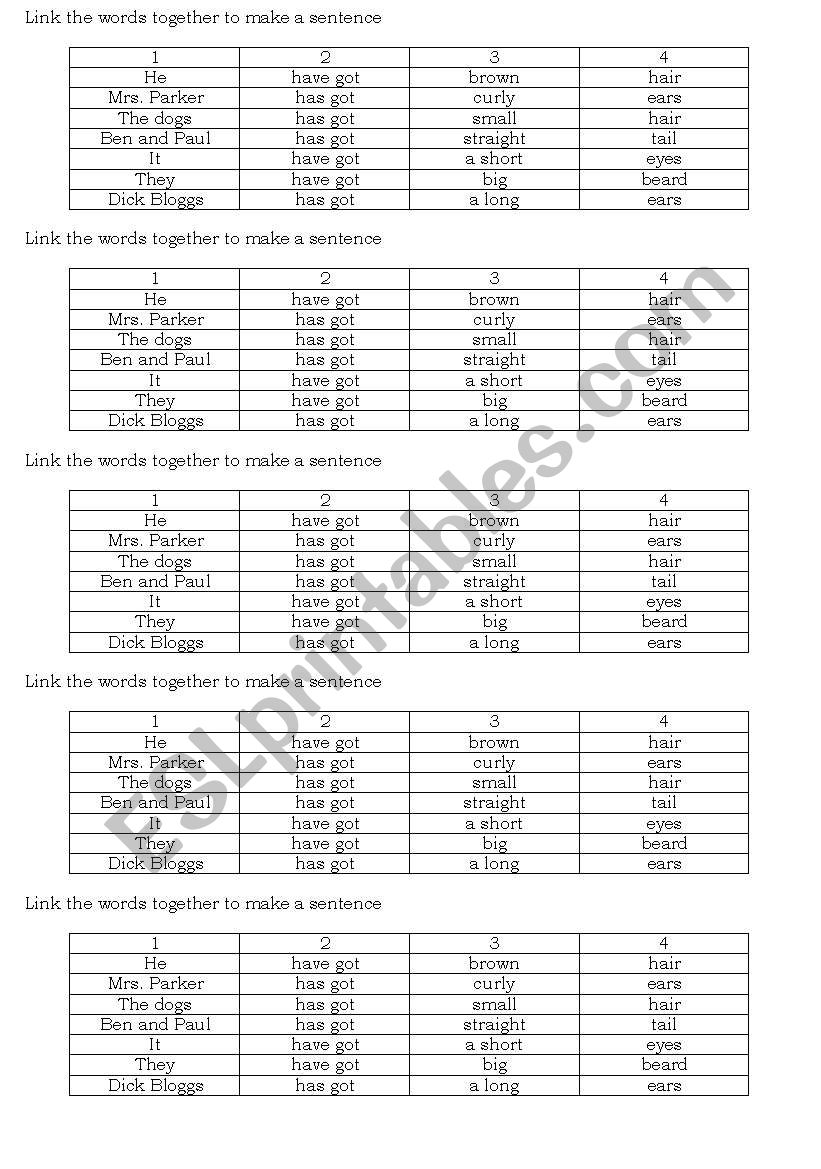 match worksheet