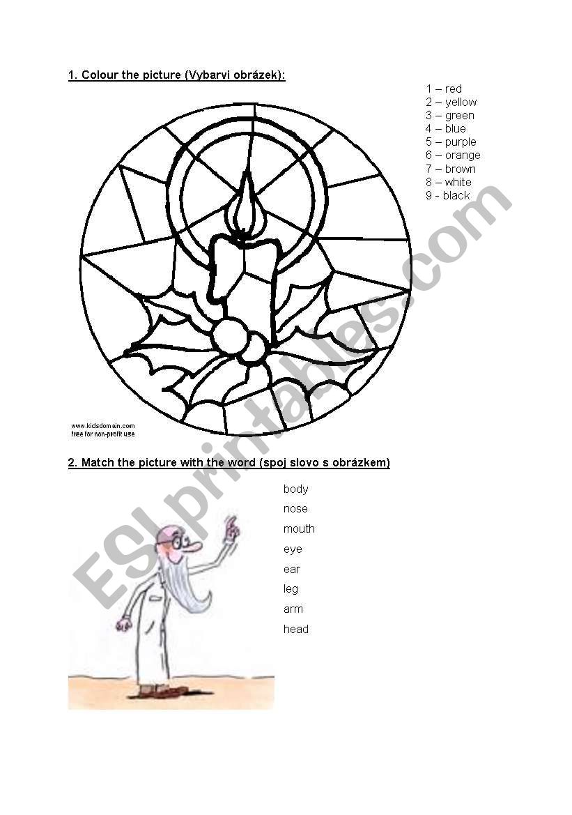 Revision Colours and Body worksheet