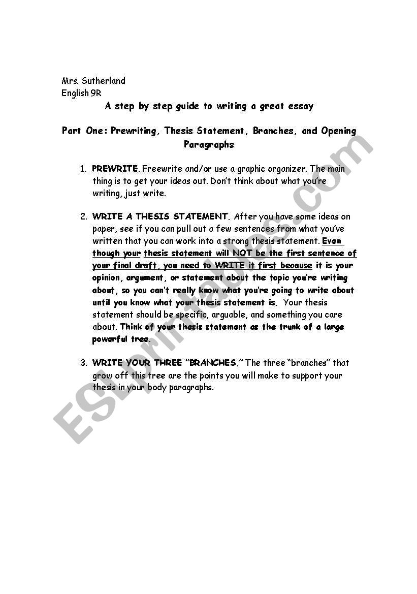 How to write a great essay worksheet