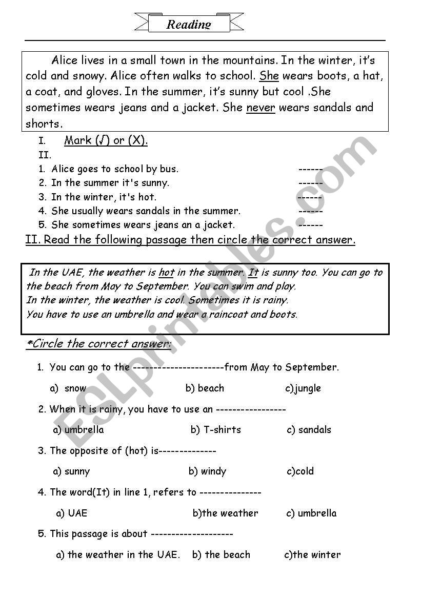 revision in seasons unit worksheet