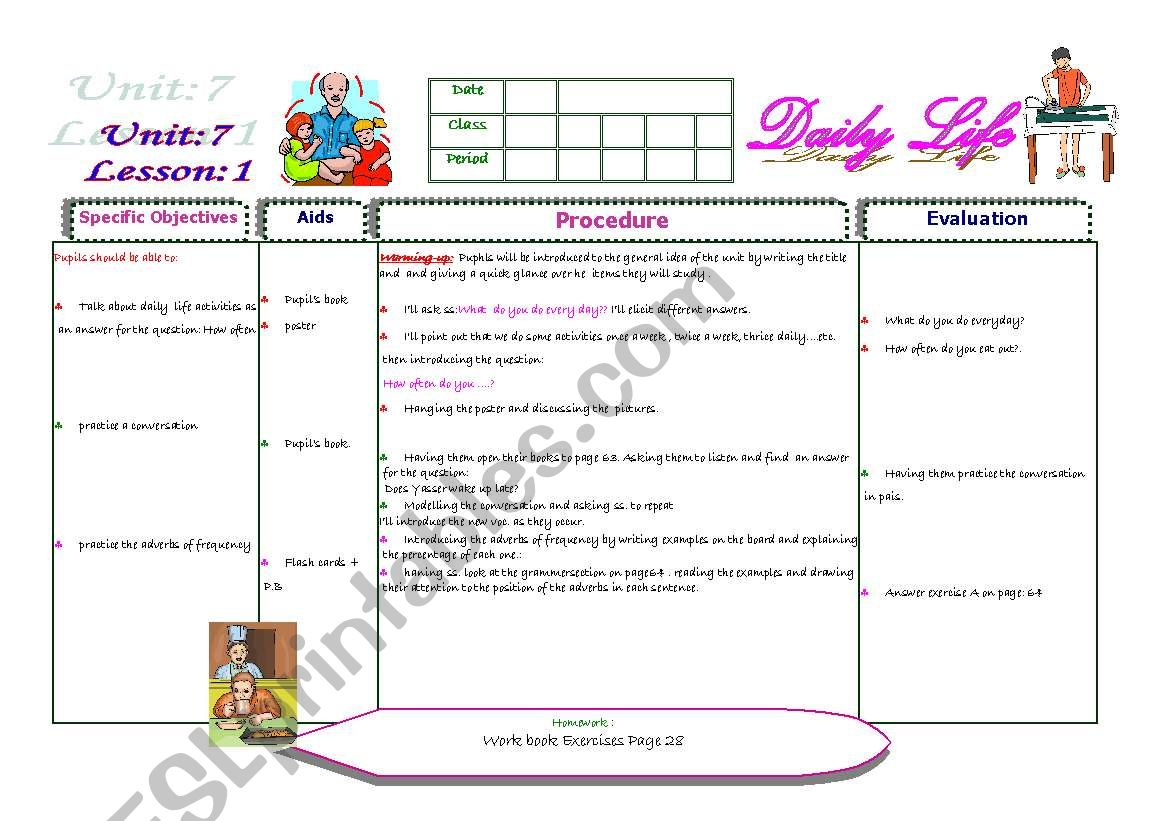 Daily life u7 l 1 worksheet