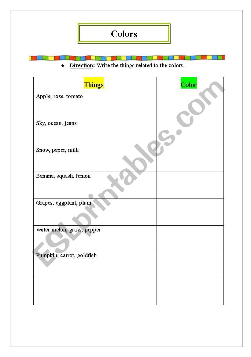 Colors worksheet