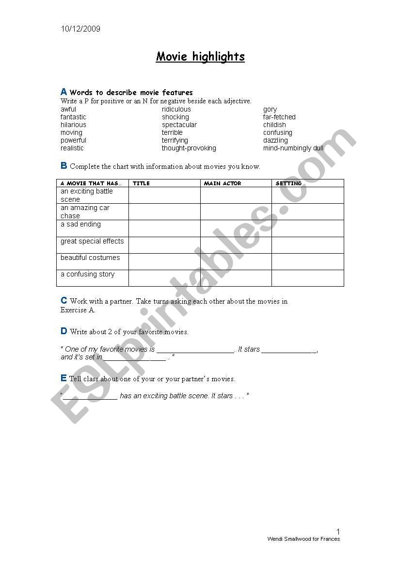 Talking about movies worksheet