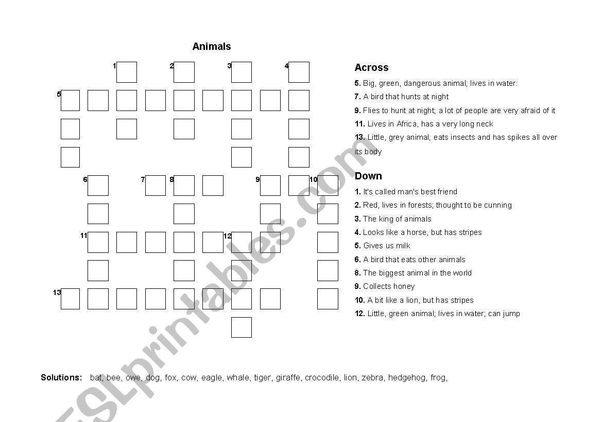 Animals crossword. worksheet