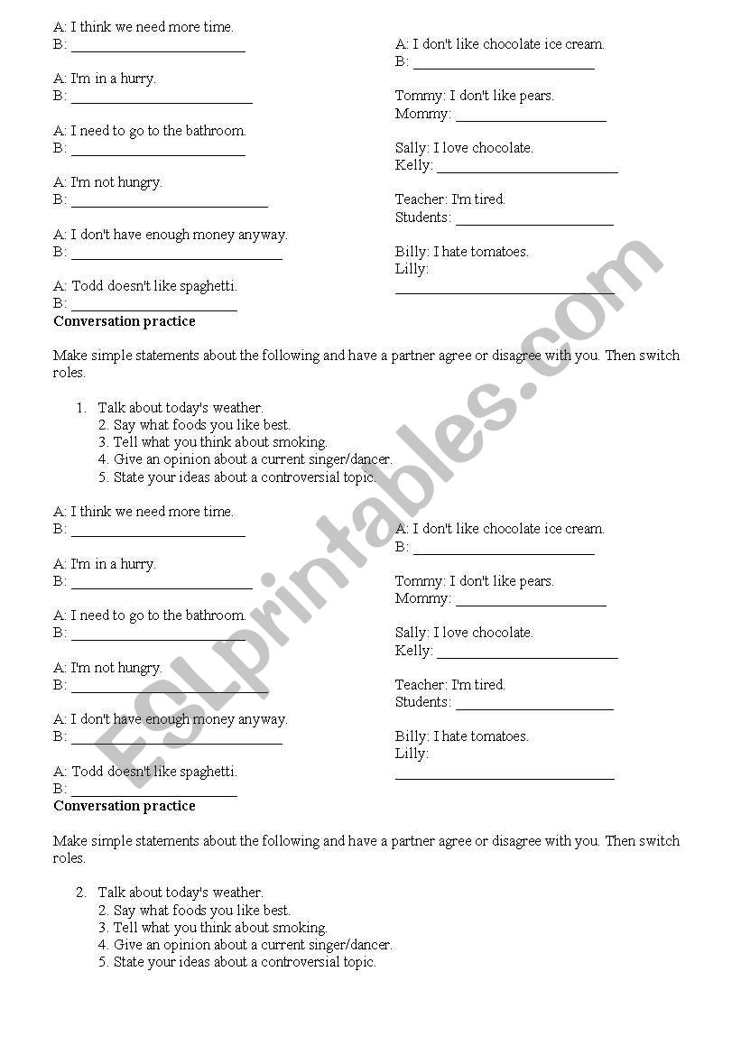 agreeing worksheet