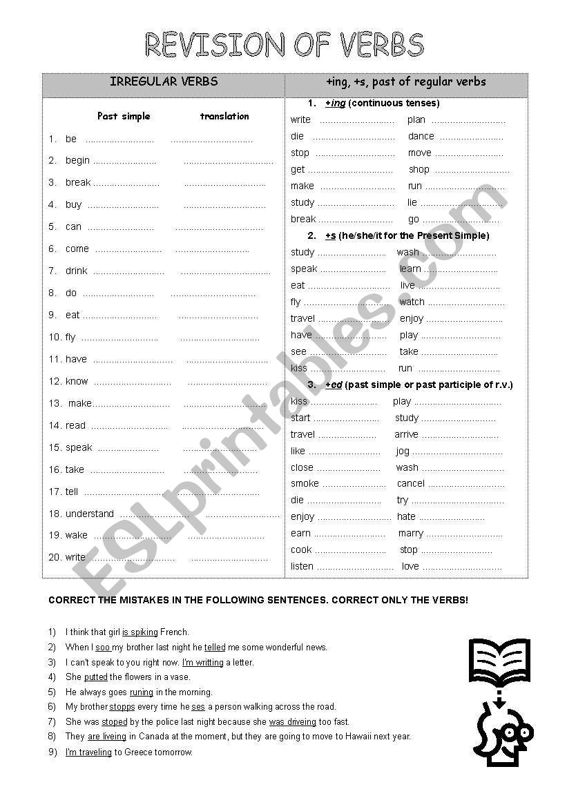 Revision of verbs and tenses (3 pages)