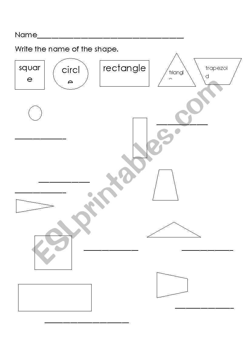 shape names worksheet