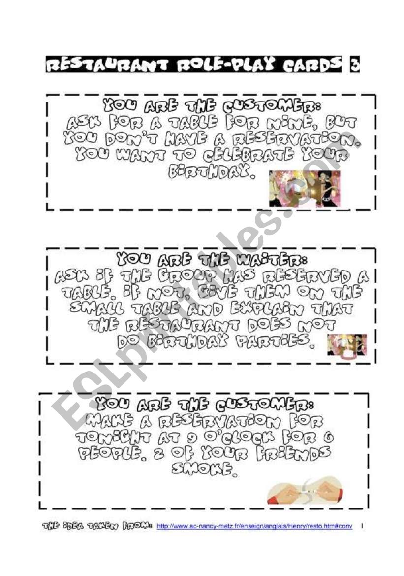 restaurant role play cards 3 worksheet