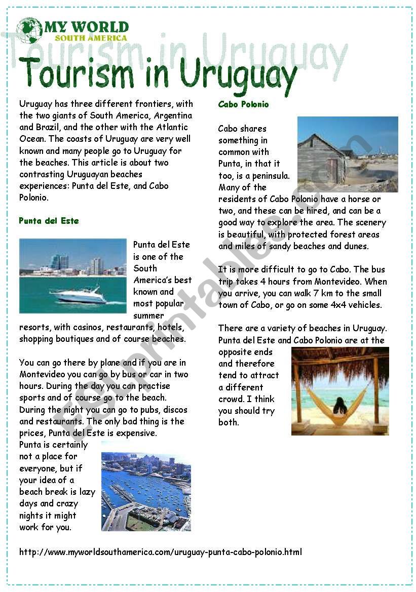 Reading tourism in Uruguay worksheet