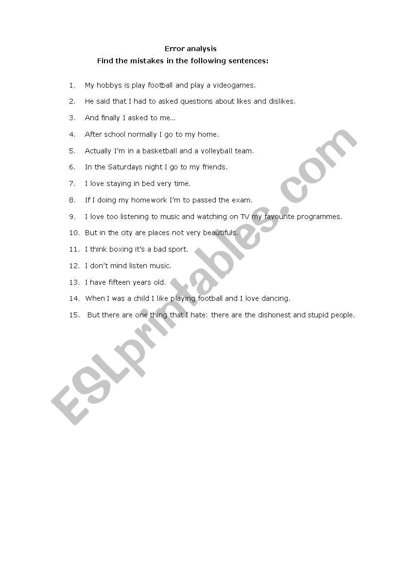 Error analysis worksheet