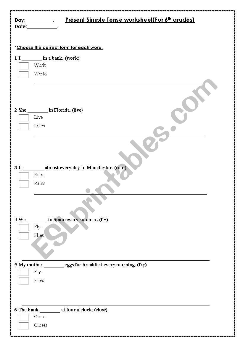 present simple worksheet