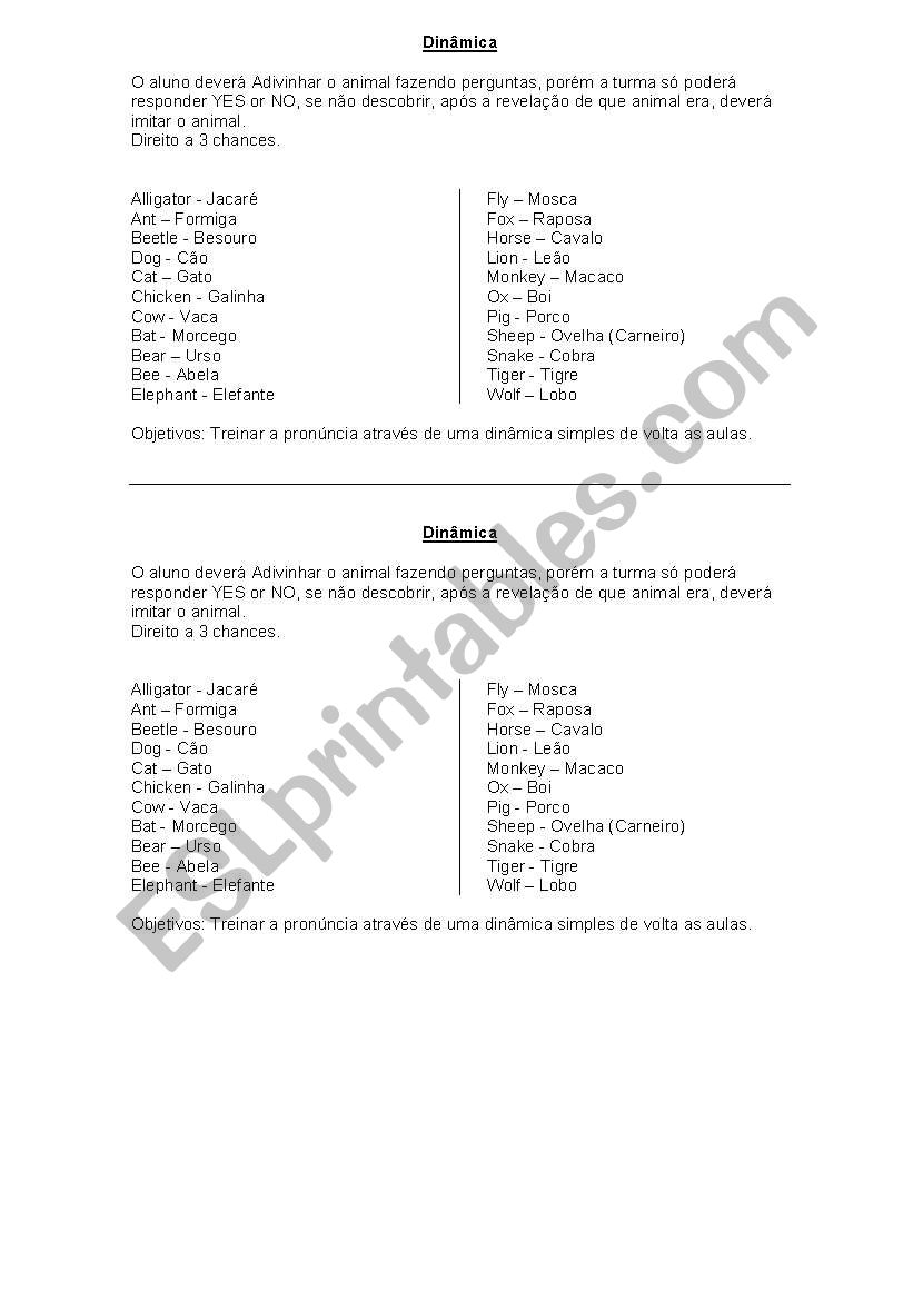 Animals worksheet