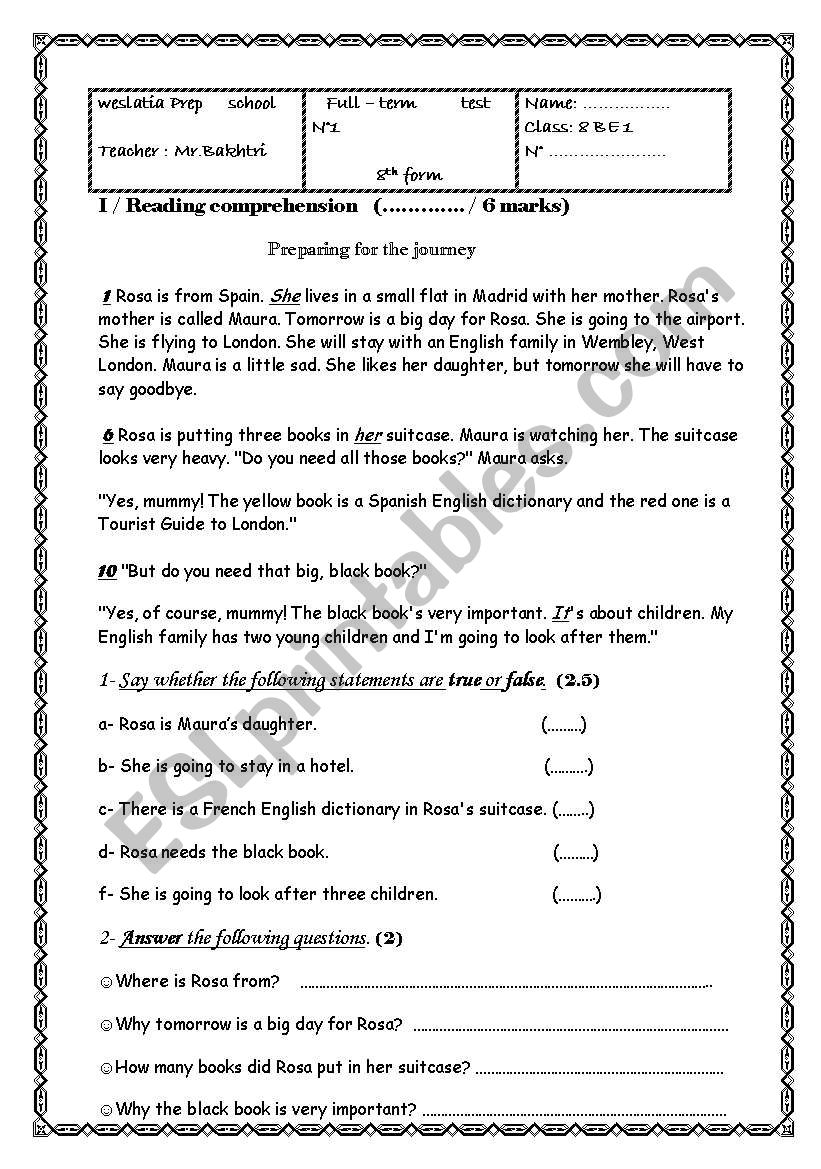 exam worksheet