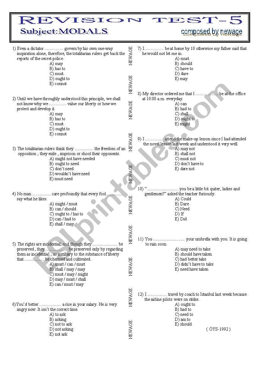 MODALS worksheet