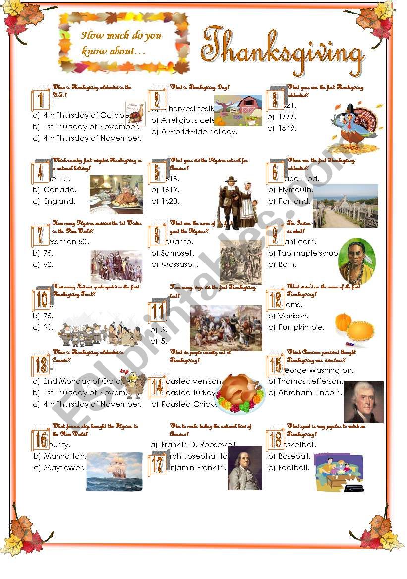 Thanksgiving-Quiz worksheet