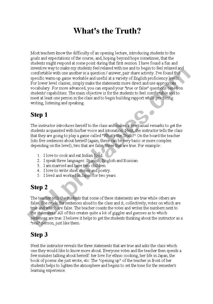 Firtst Day Lesson worksheet