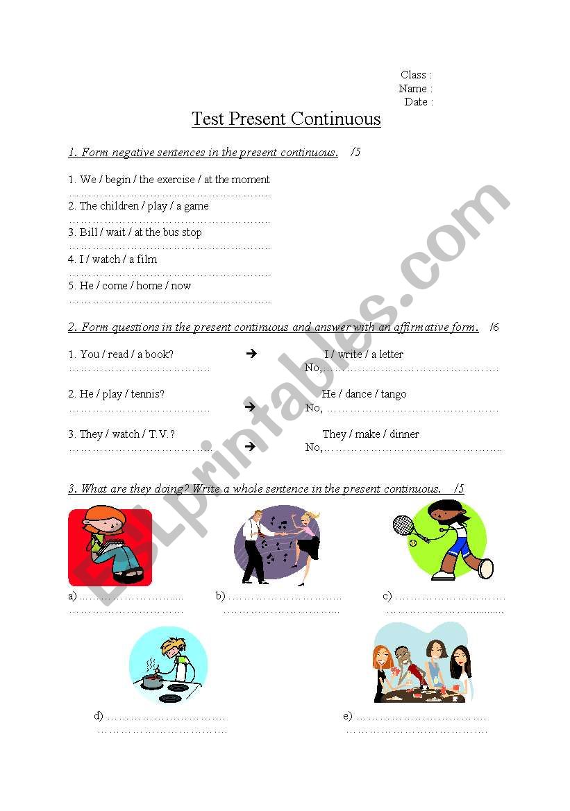 Test Present Continuous worksheet