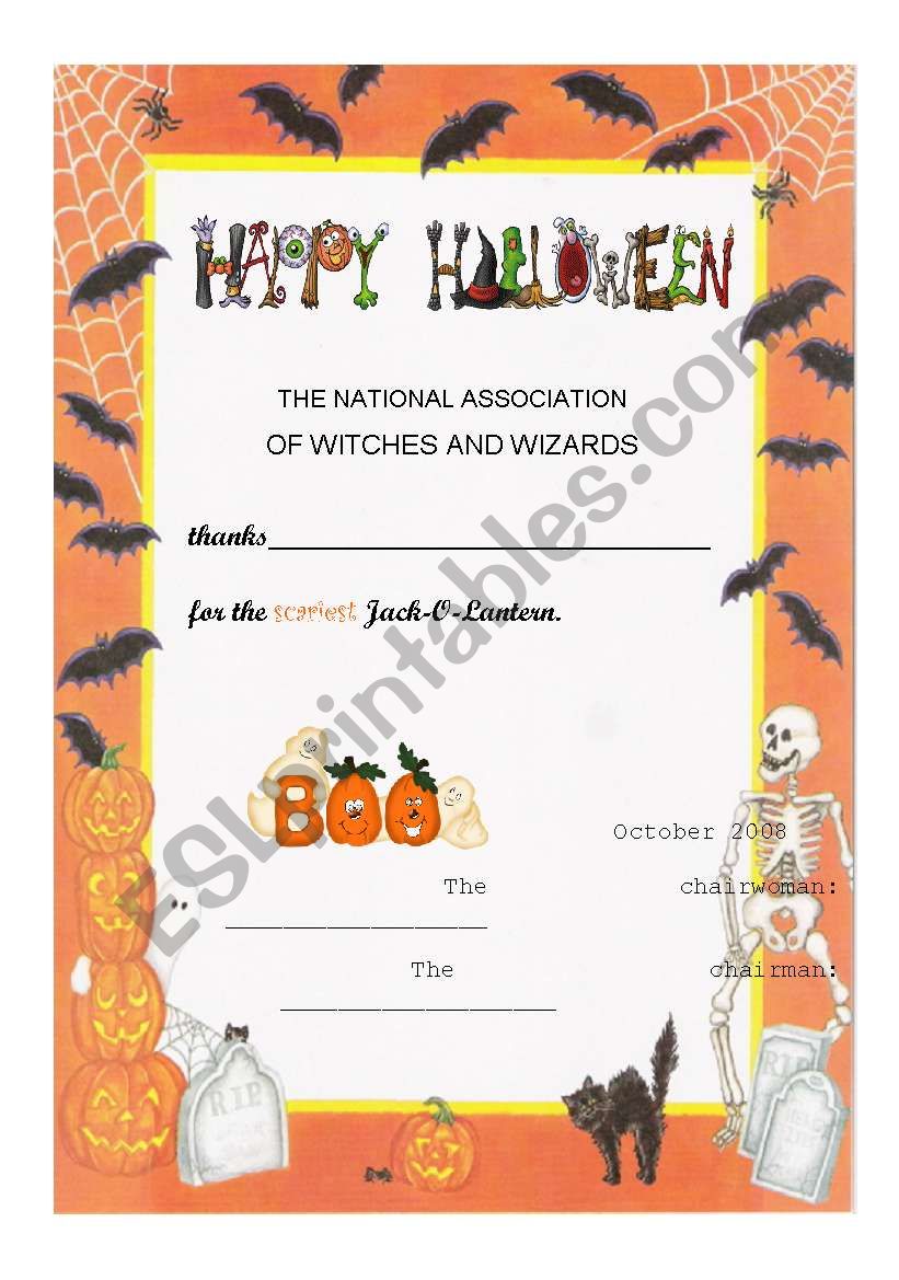 Halloween Certificate worksheet