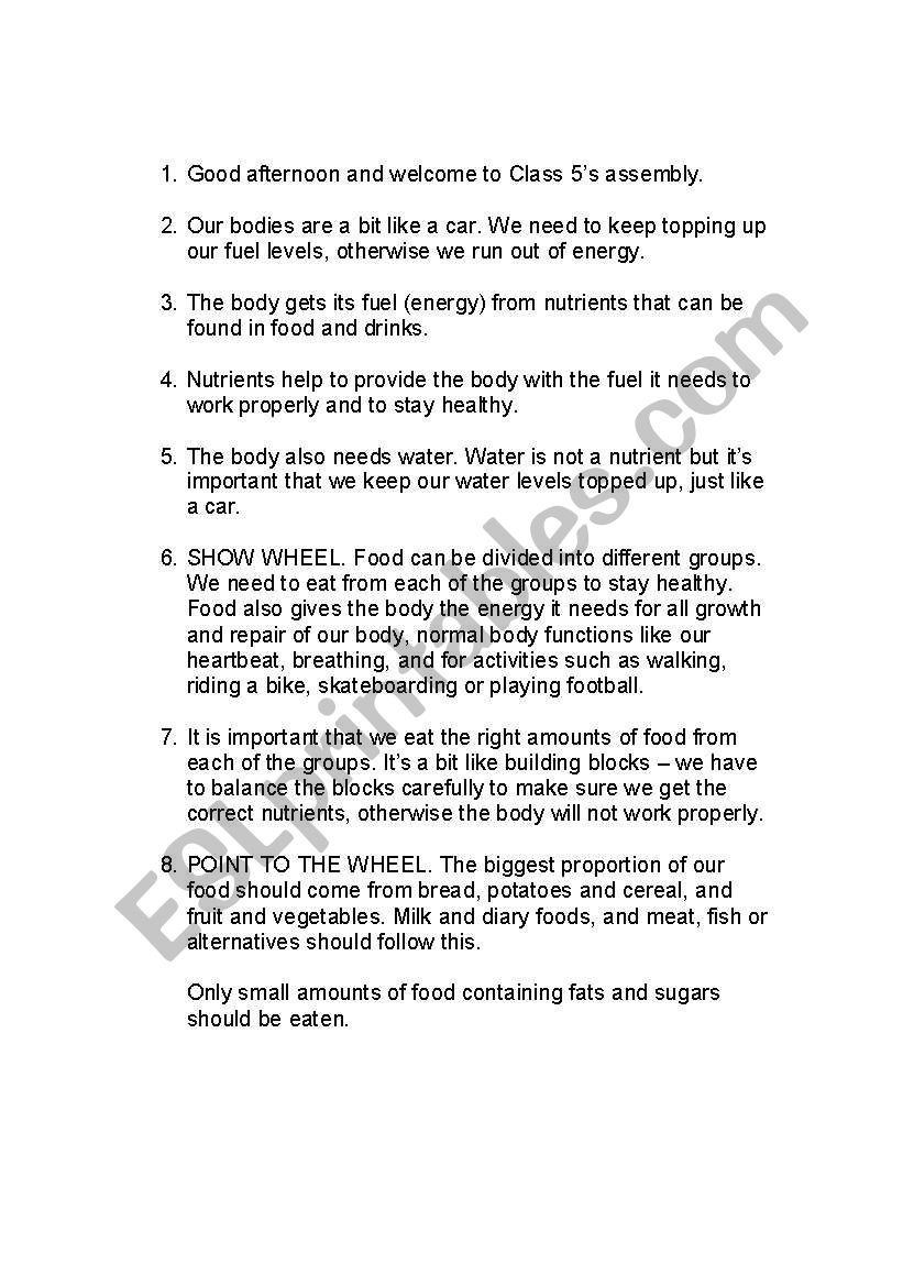 Healthy food worksheet