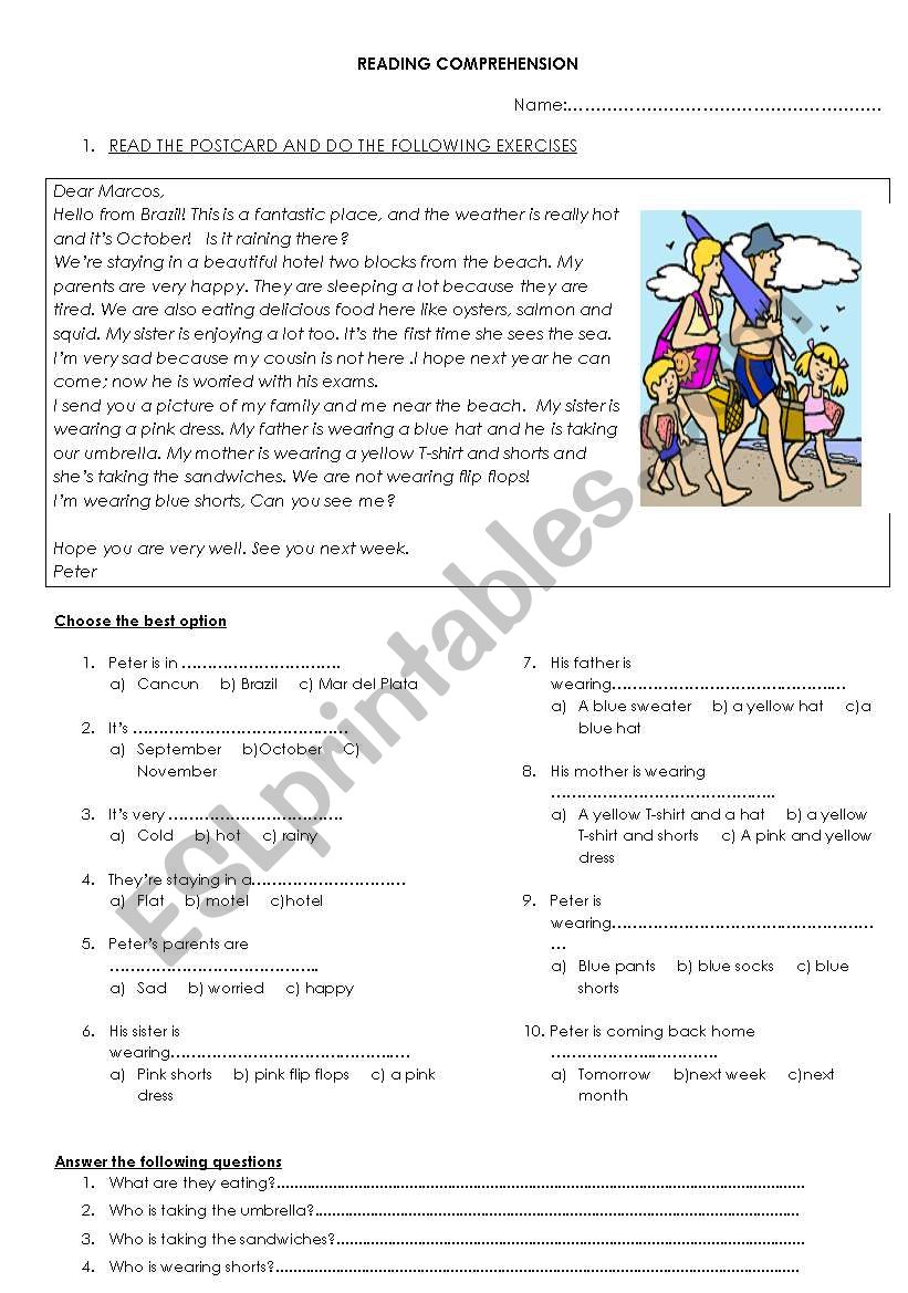 Reading comprehension worksheet