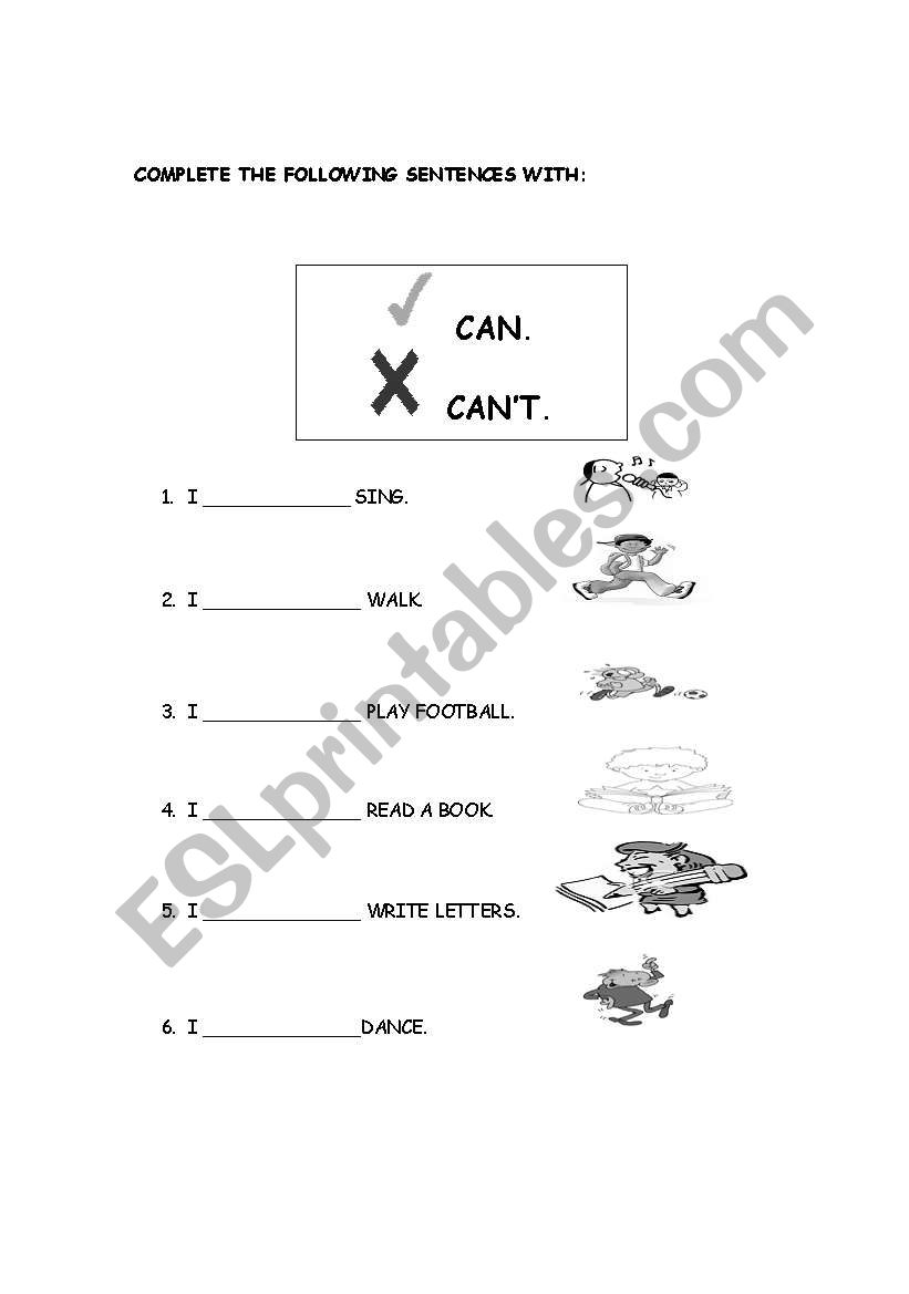 Complete with Can or Can´t worksheet