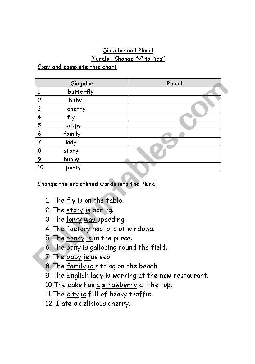 Singular and Plural worksheet