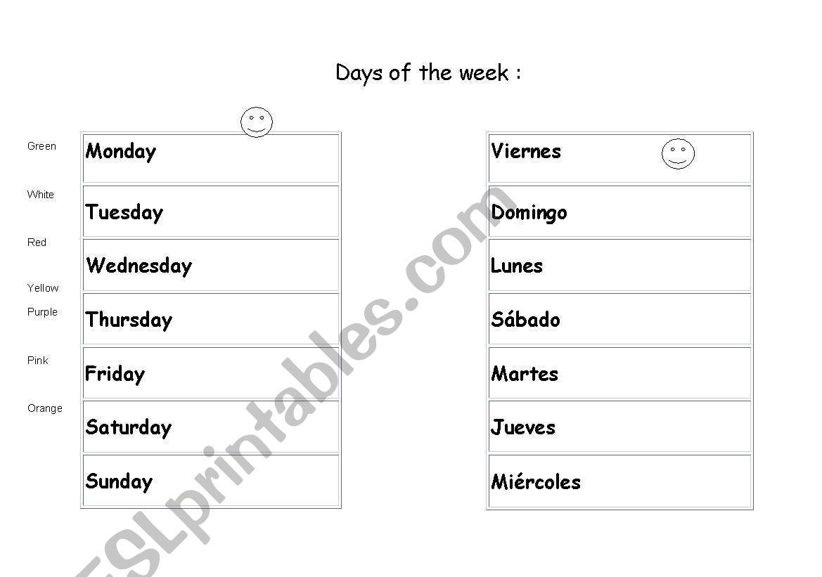 days of the week worksheet