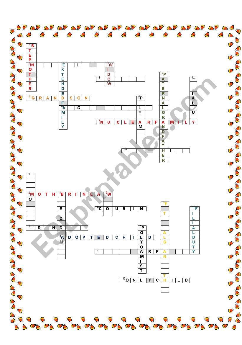 Half crossword worksheet