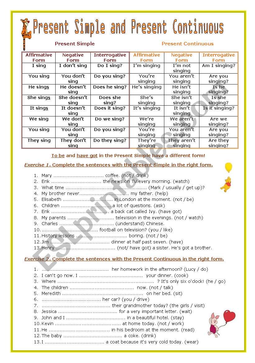 Present Simple and Continuous worksheet