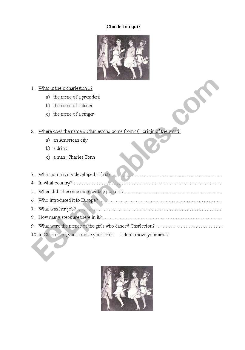 Charleston quiz worksheet