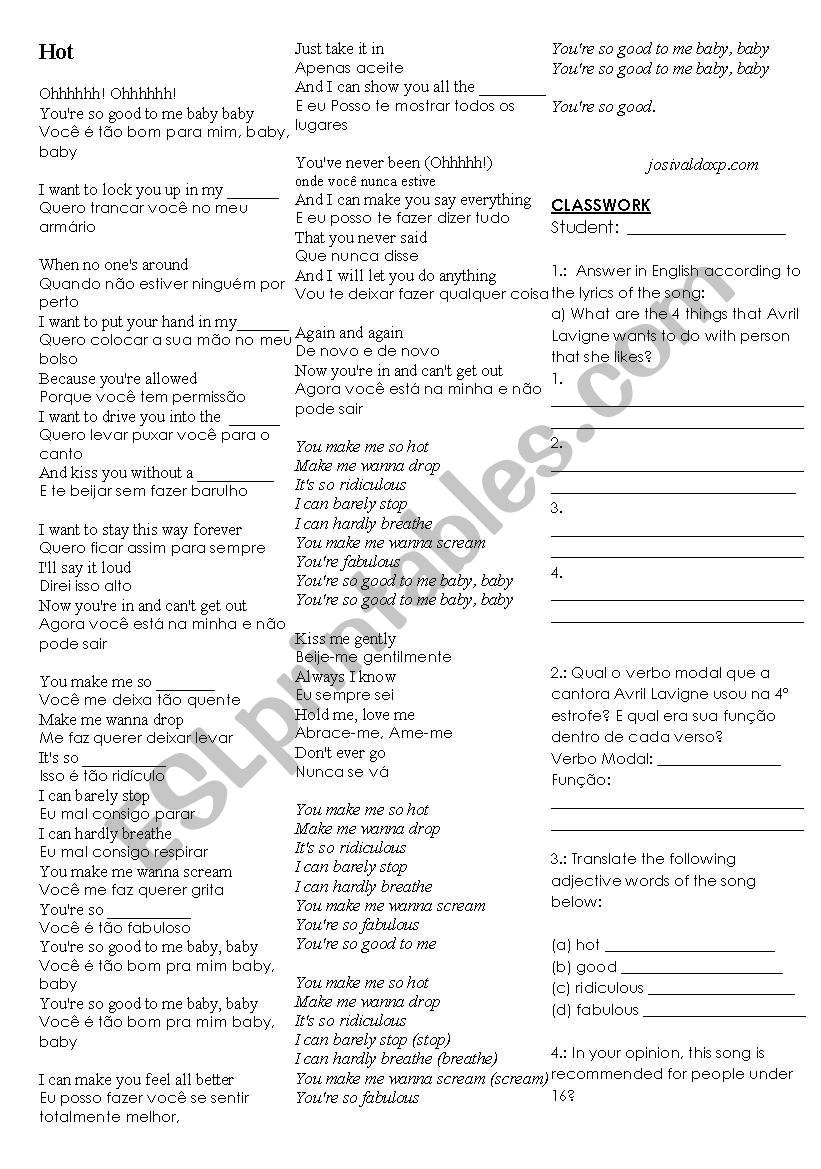 Song Class: Hot  worksheet