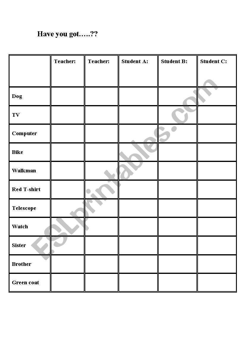 HAVE GOT worksheet