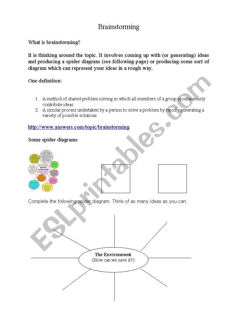 Brainstorming - A Brief Worksheet and How To (Academic Training)
