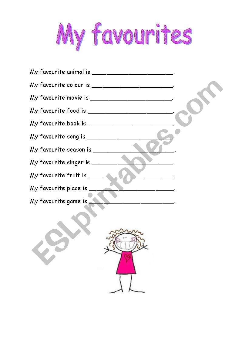 Fill in - my favourites worksheet