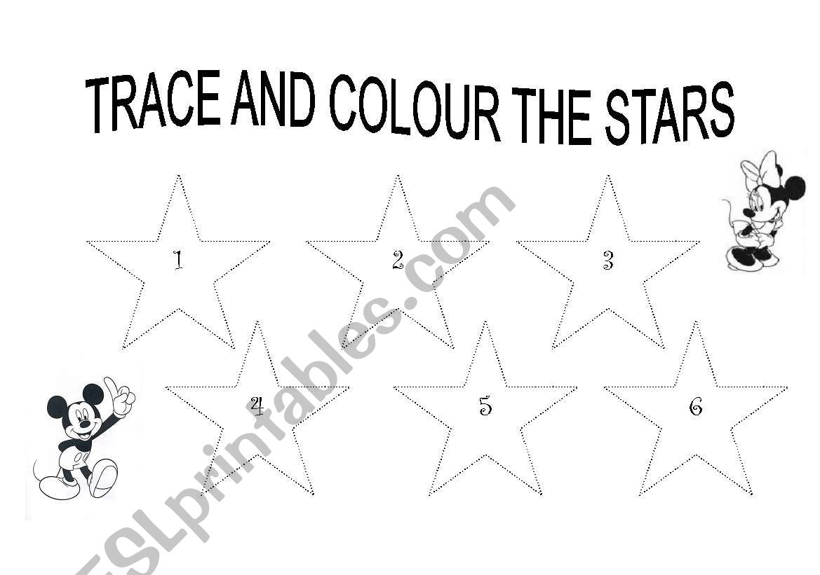 TRACE AND COLOUR THE STARS worksheet