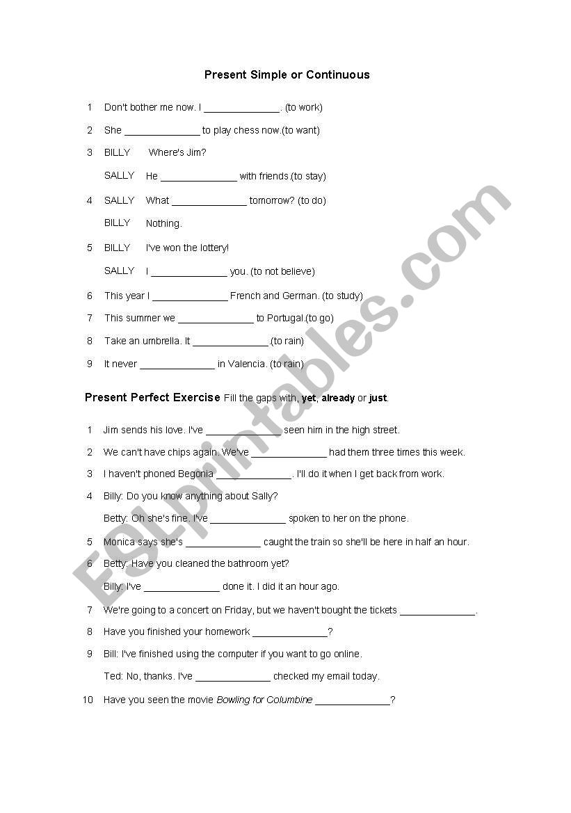 Verb Tenses worksheet