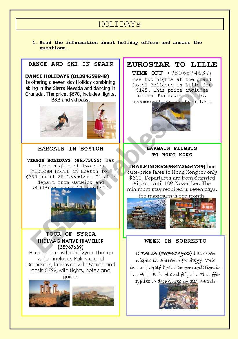 Holidays worksheet