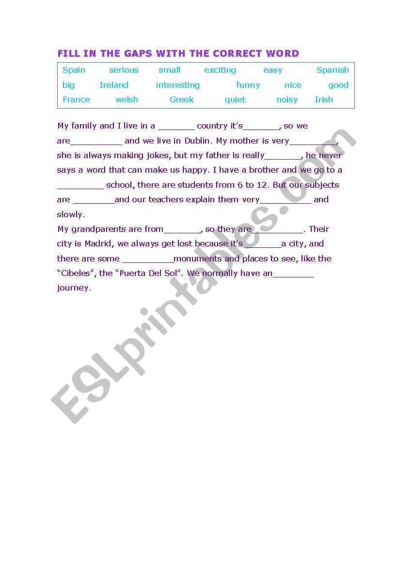 Adjectives and nationalities worksheet