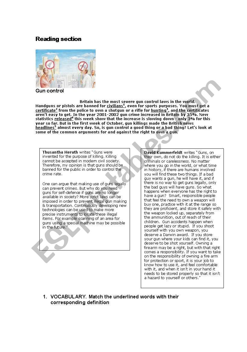 CULTURE. GUNS POSSESSION worksheet