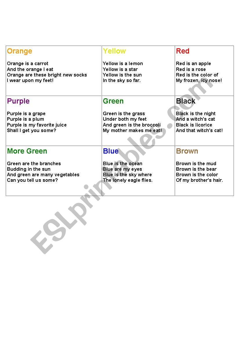 colours worksheet