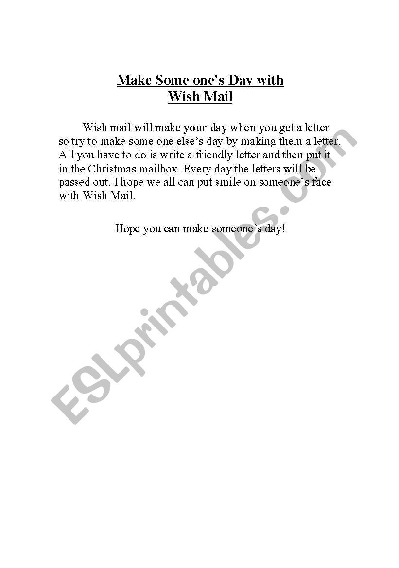 Wish Mail christmas letters worksheet