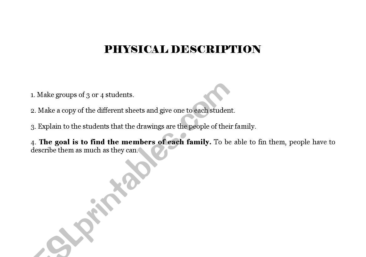 Physical description worksheet